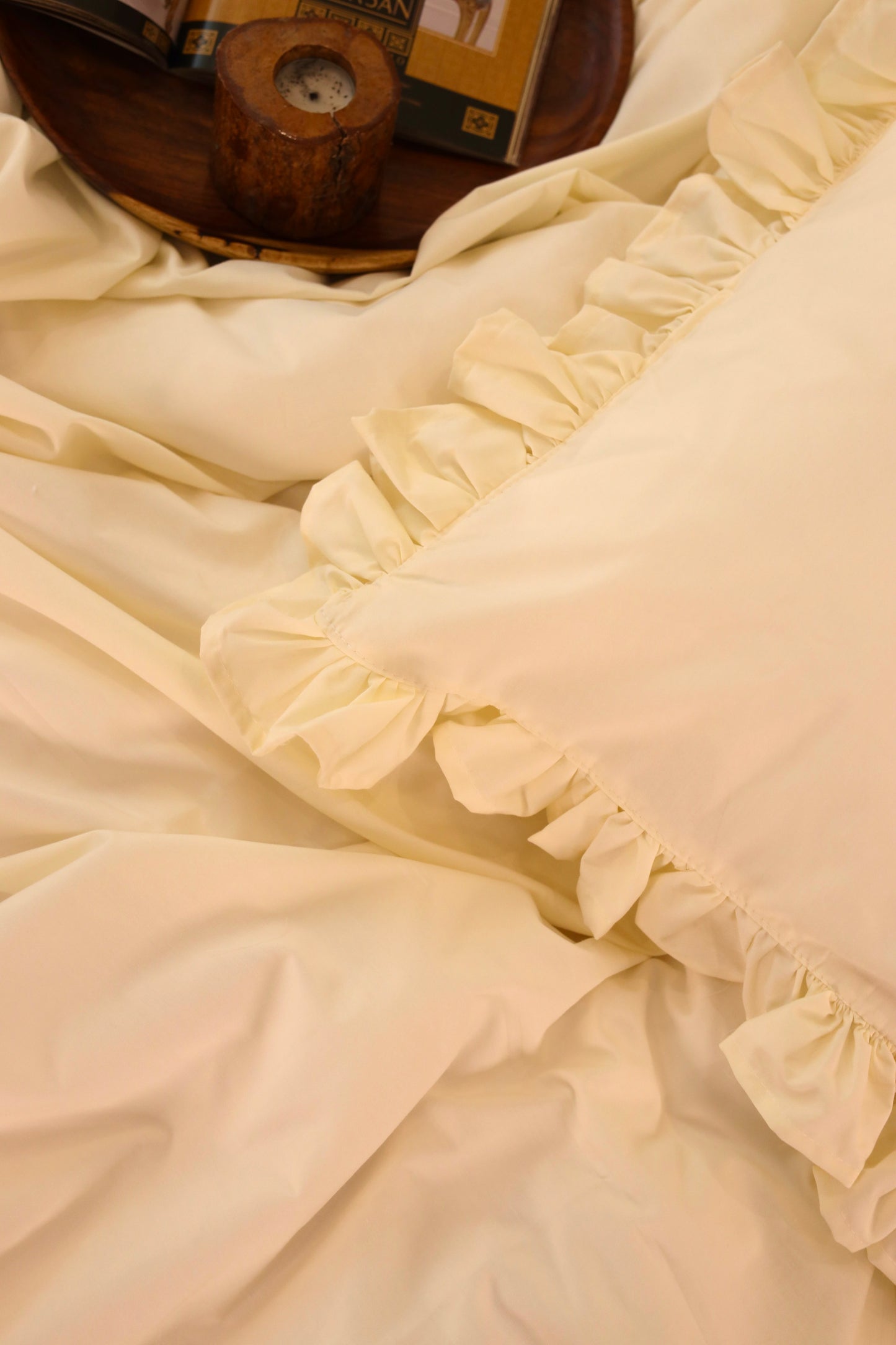 ALMOND RUFFLES Percale Cotton Duvet Cover