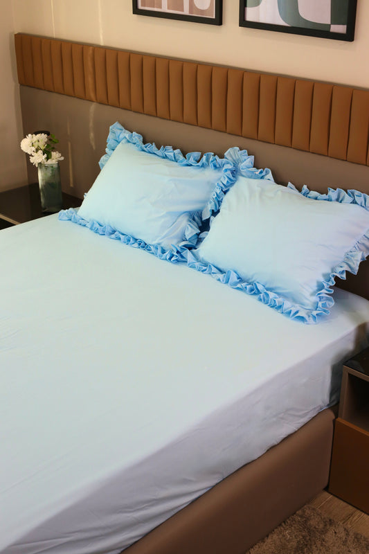 AQUA RUFFLES Percale Cotton Bedsheet