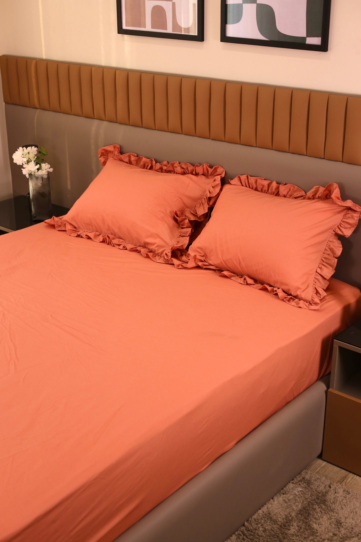SALMON RUFFLES Percale Cotton Bedsheet
