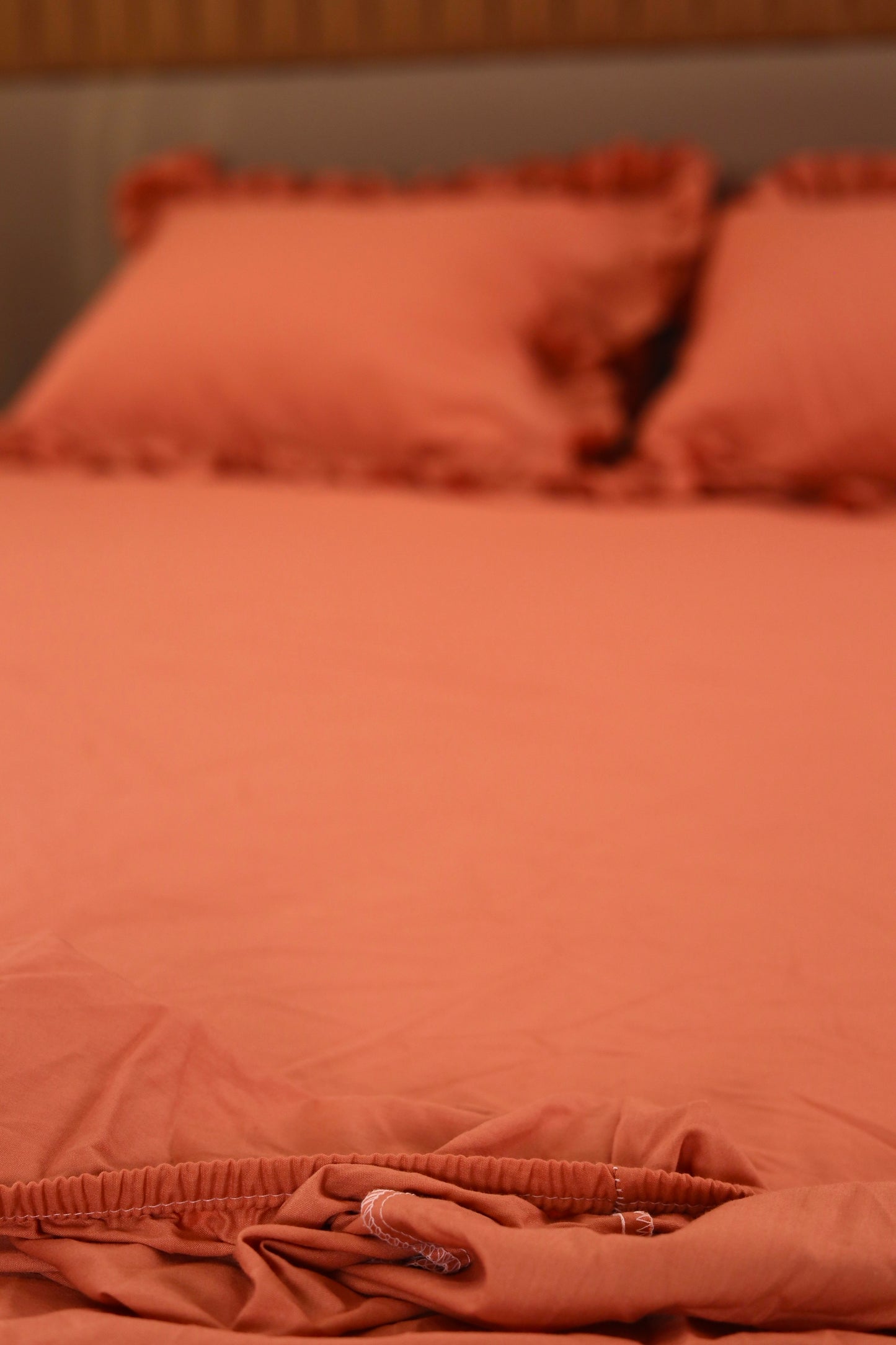 SALMON RUFFLES Percale Cotton Bedsheet