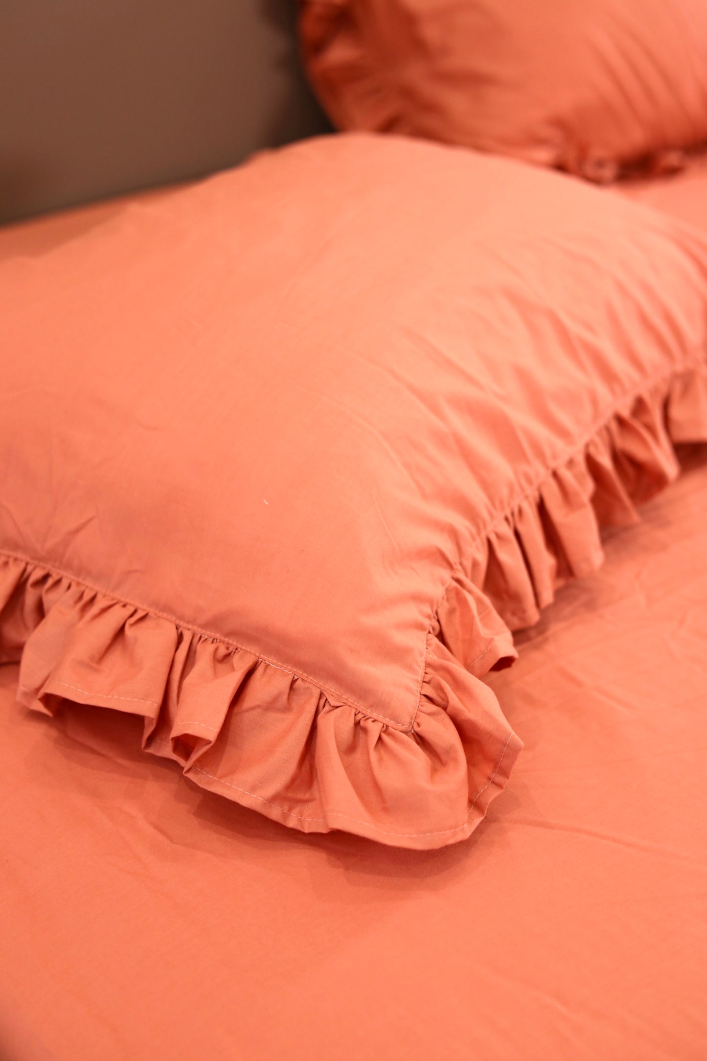 SALMON RUFFLES Percale Cotton Bedsheet