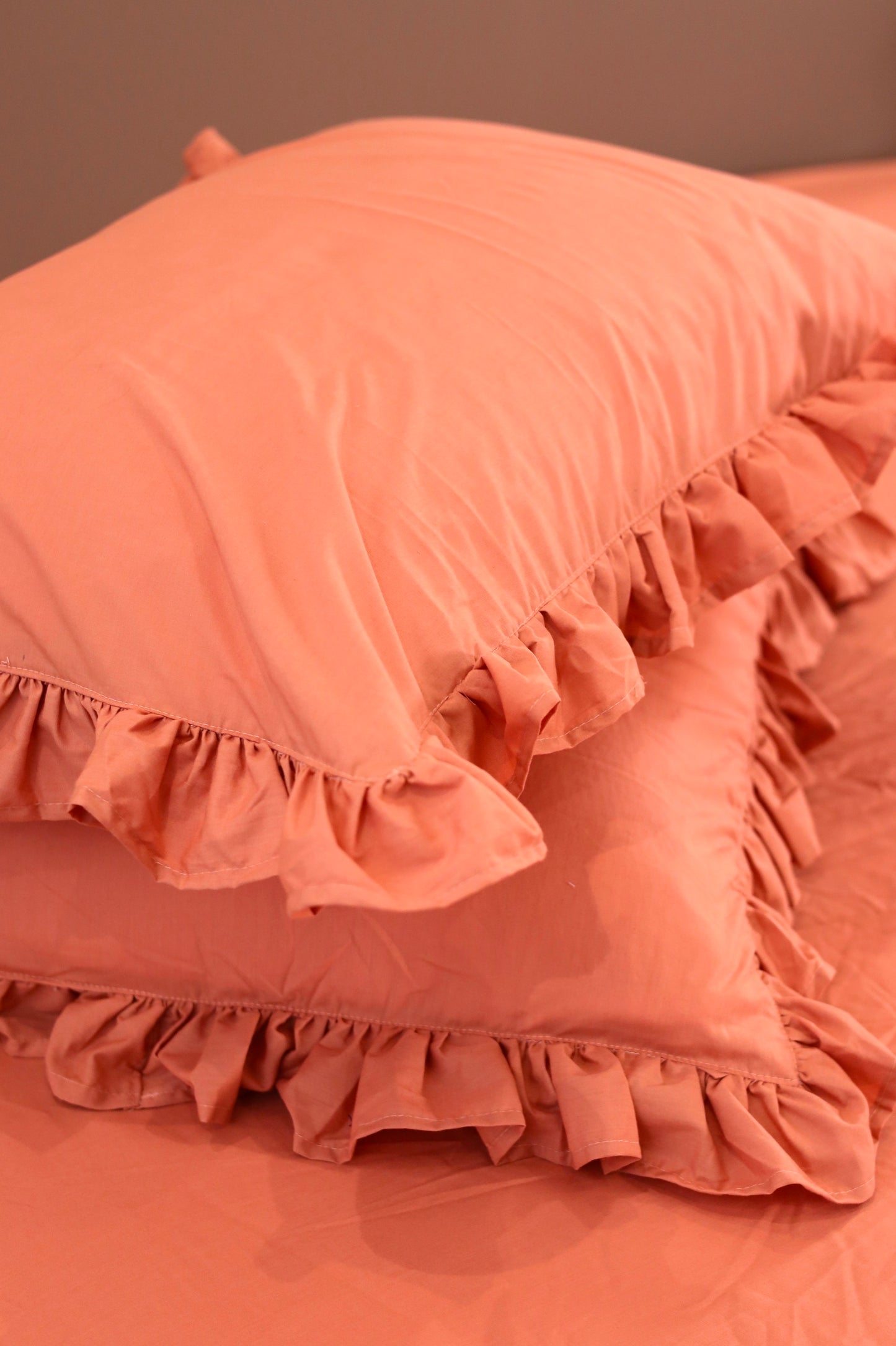 SALMON RUFFLES Percale Cotton Bedsheet
