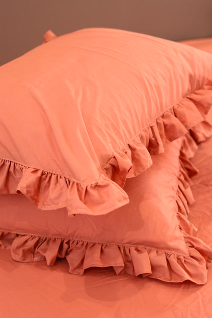 SALMON RUFFLES Percale Cotton Bedsheet