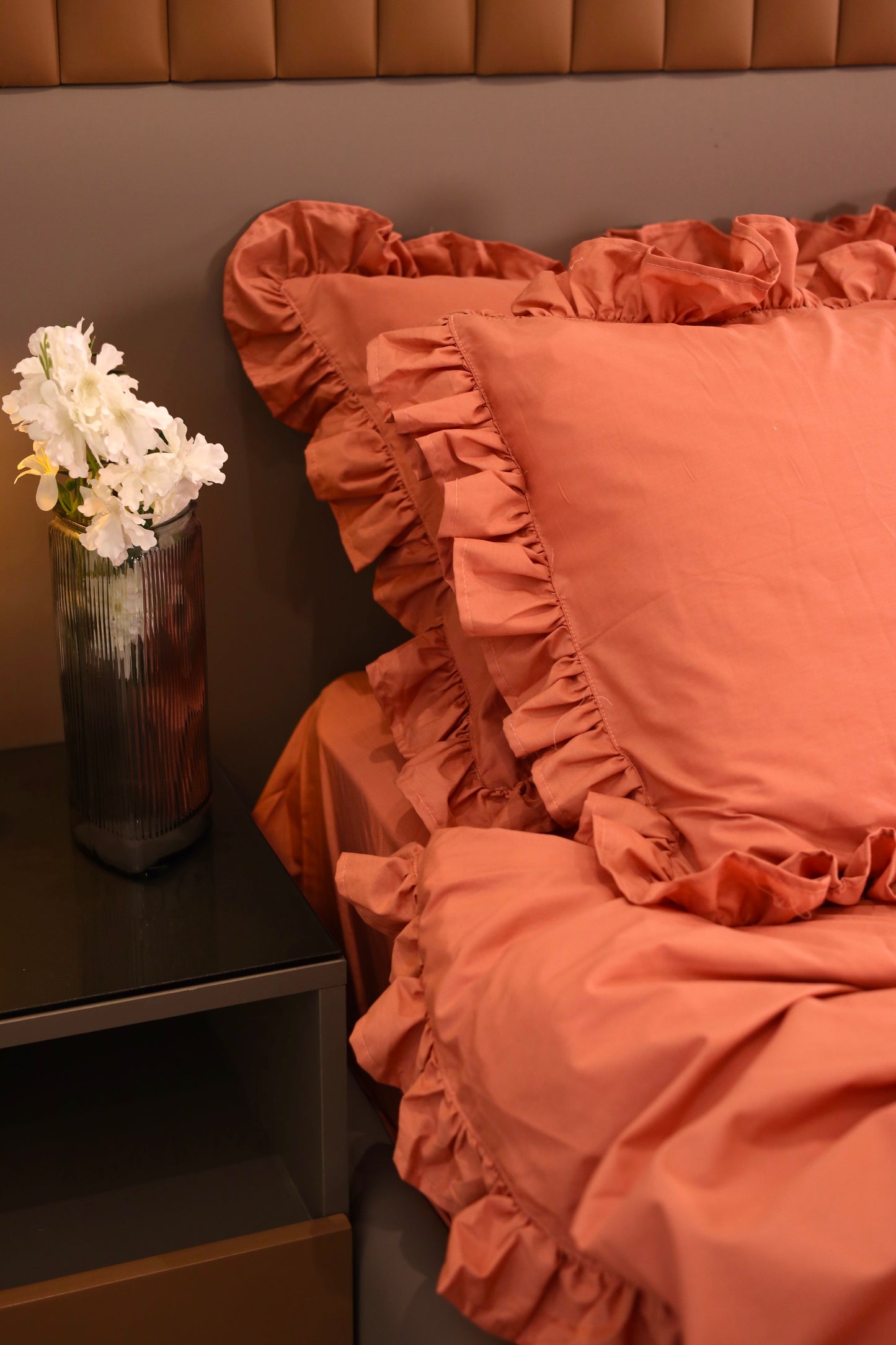 SALMON RUFFLES Percale Cotton Bedsheet