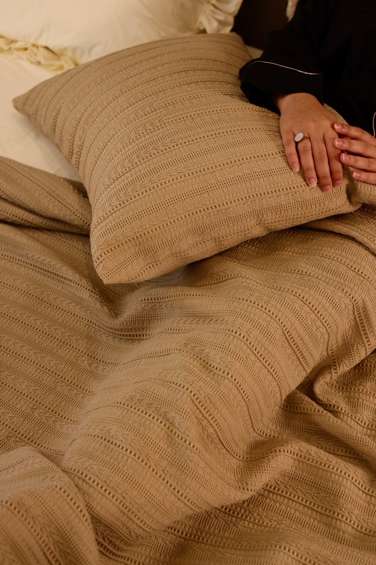 CARAMEL SAFA Jacquard Throw Blanket Set