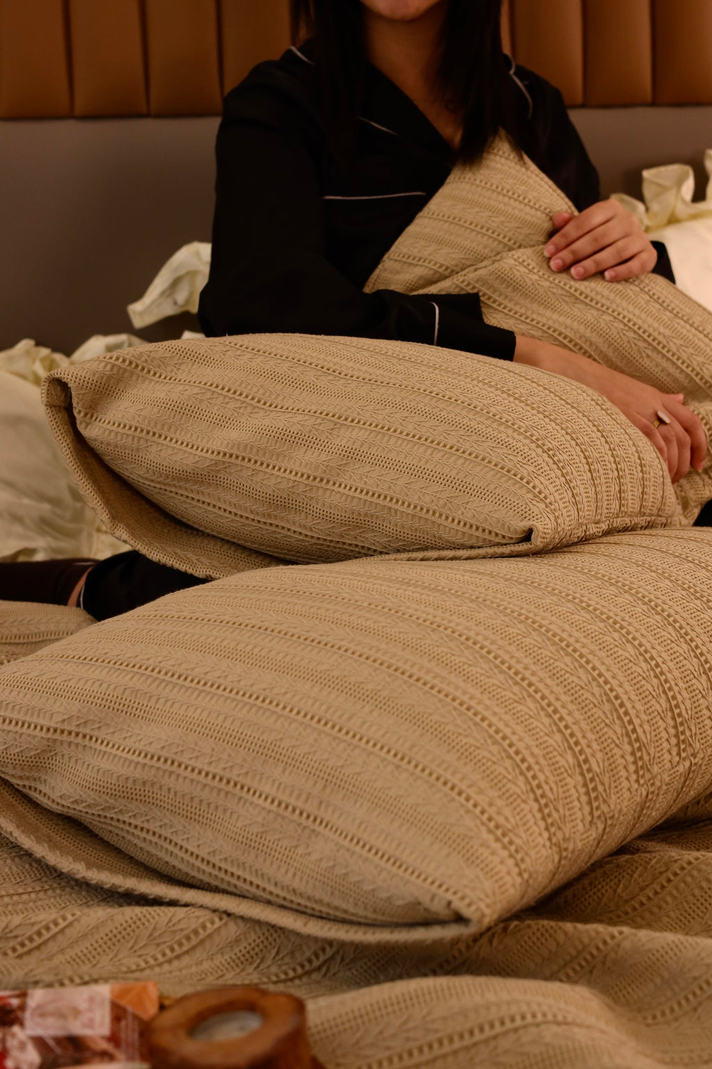 CARAMEL SAFA Jacquard Throw Blanket Set