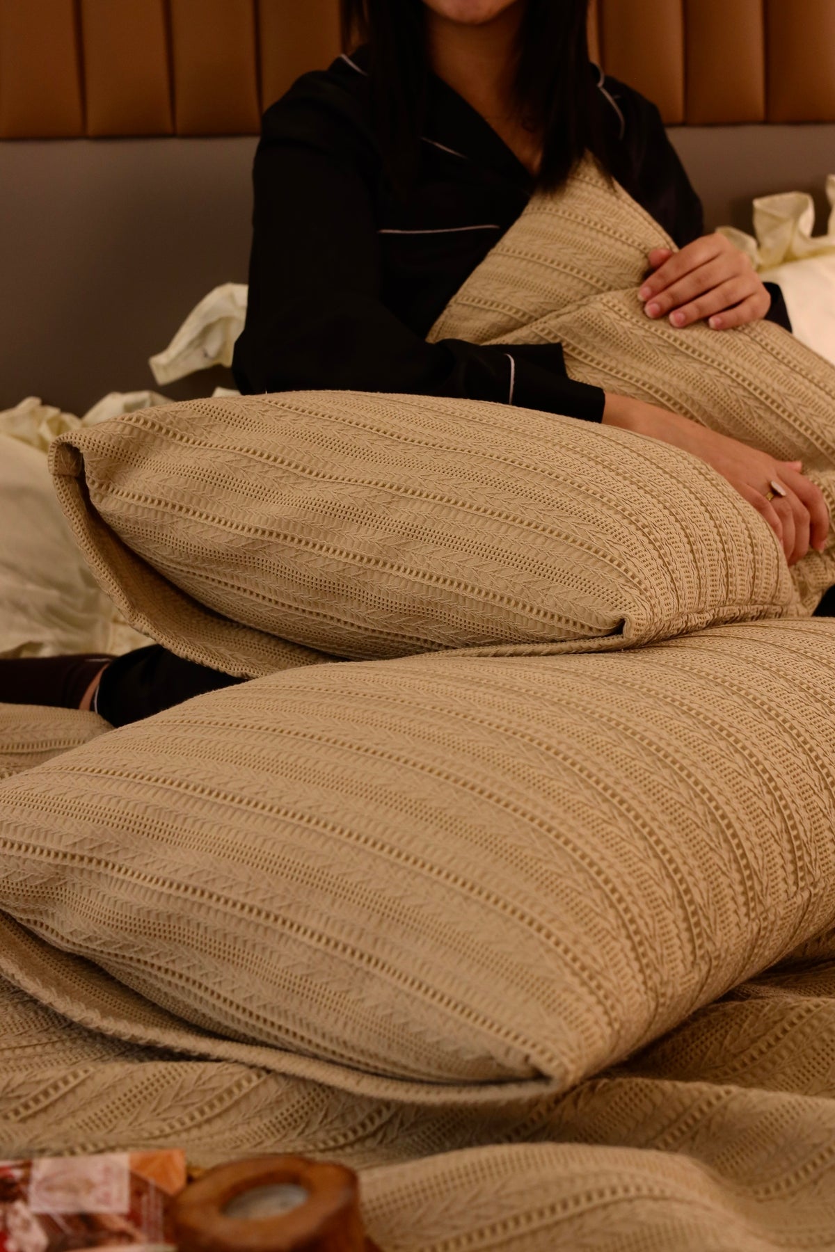 CARAMEL SAFA Jacquard Throw Blanket Set