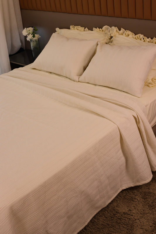 CREAM SAFA Jacquard Throw Blanket Set
