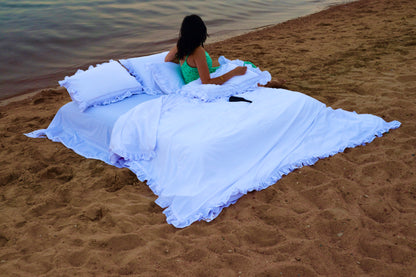 MILK RUFFLES Percale Cotton Duvet Cover
