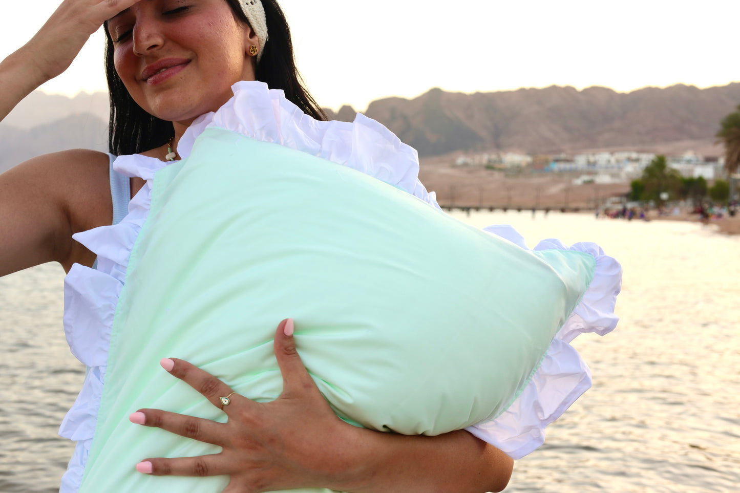 SEAFOAM RUFFLES Percale Cotton Duvet Cover