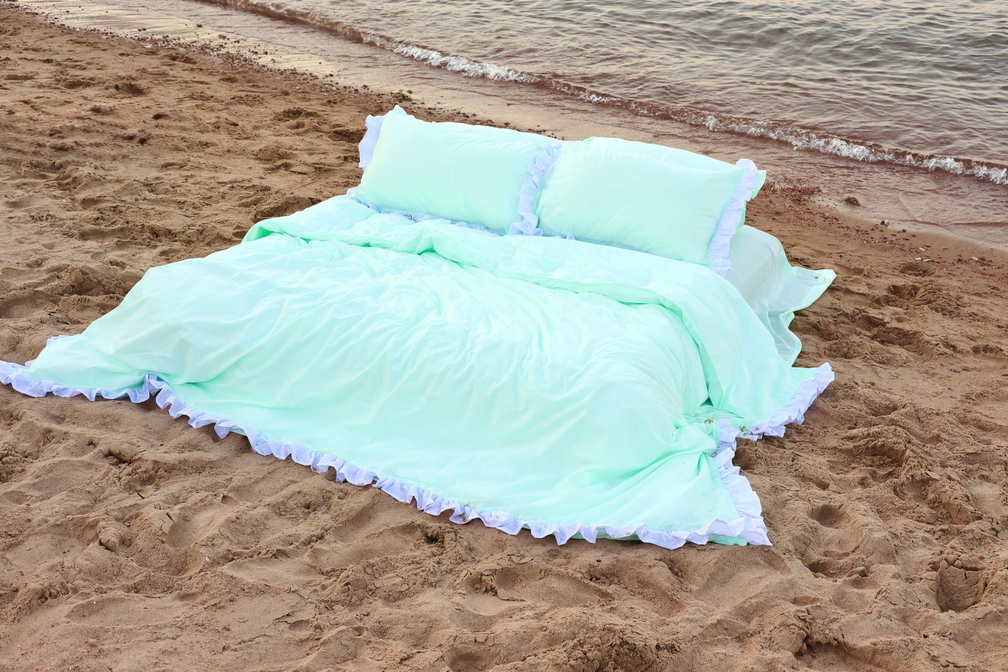 SEAFOAM RUFFLES Percale Cotton Duvet Cover