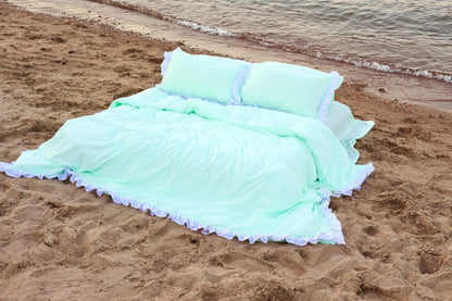 SEAFOAM RUFFLES Percale Cotton Duvet Cover