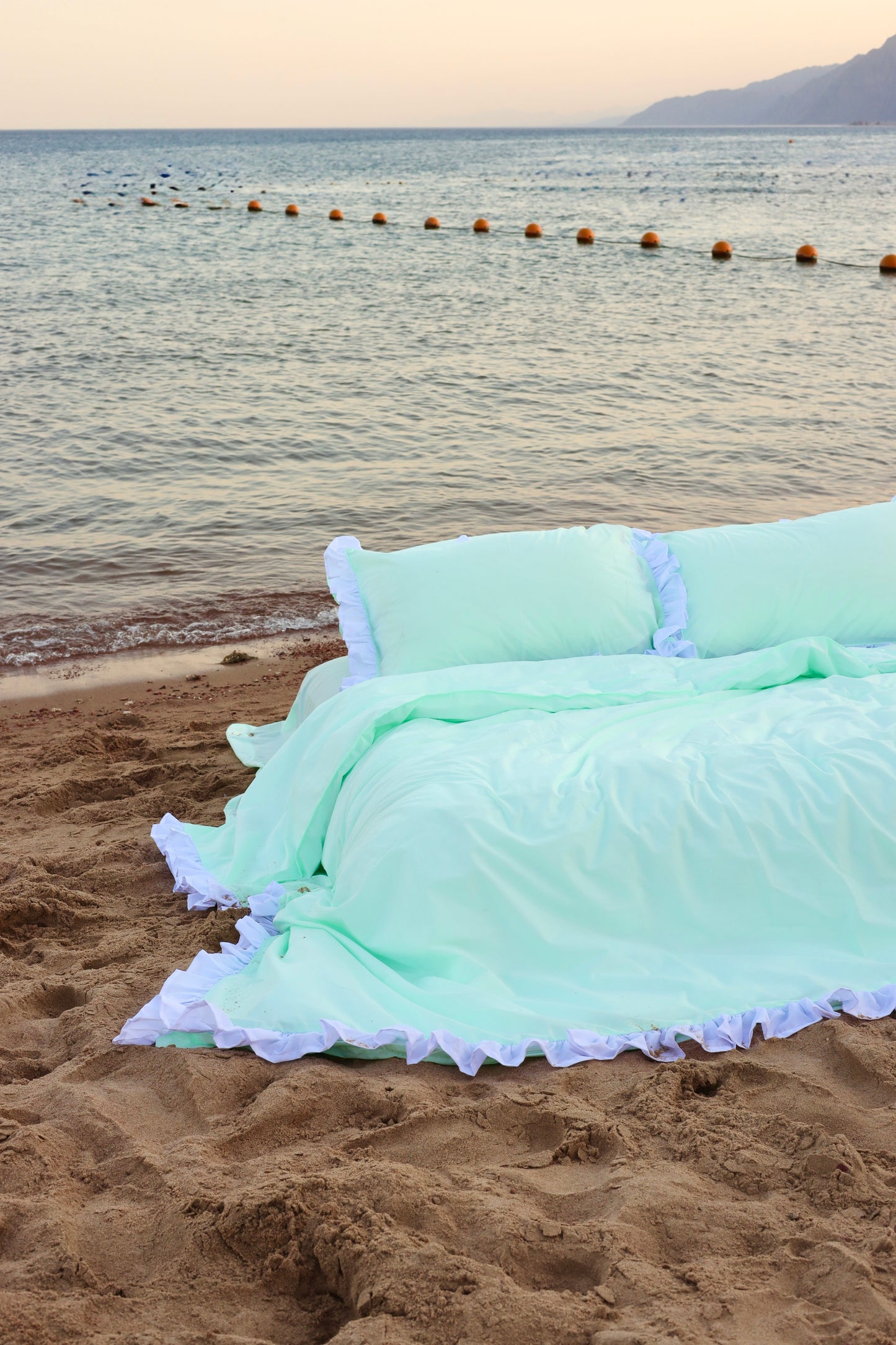 SEAFOAM RUFFLES Percale Cotton Duvet Cover
