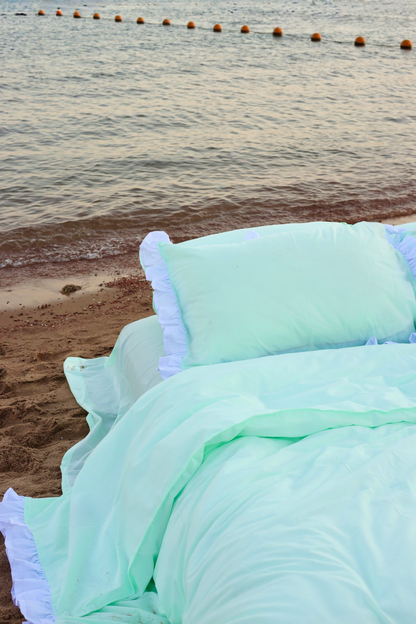 SEAFOAM RUFFLES Percale Cotton Duvet Cover