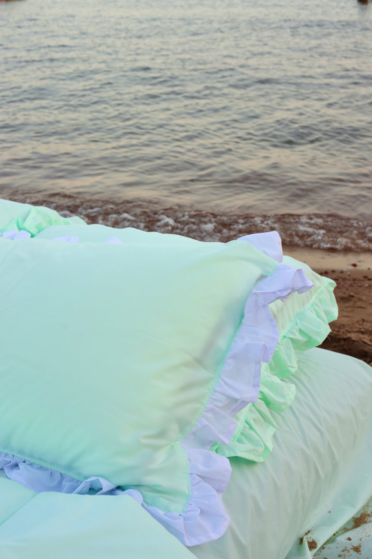 SEAFOAM RUFFLES Percale Cotton Duvet Cover