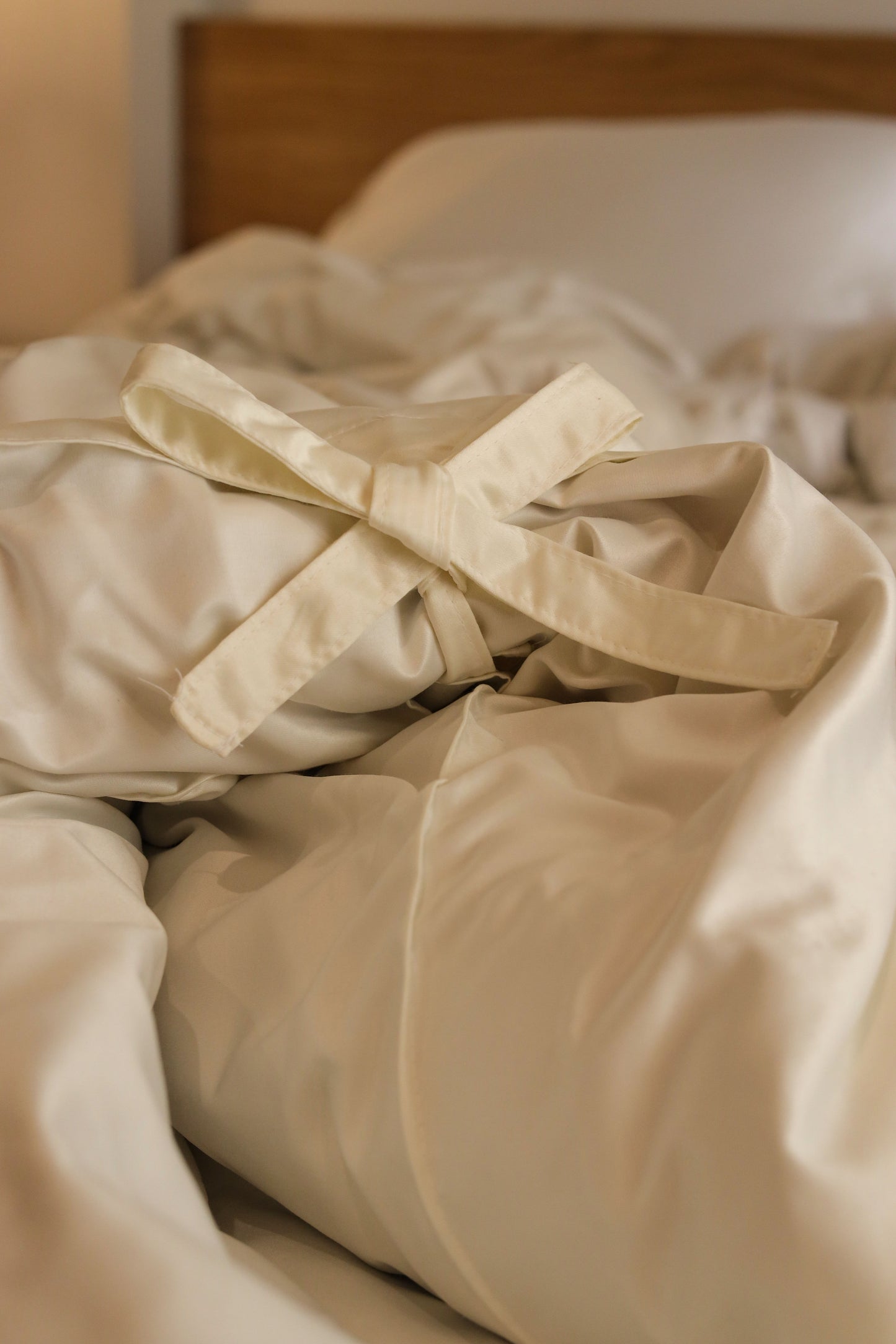 RIBBONELLE CREAM silky cotton bedsheet