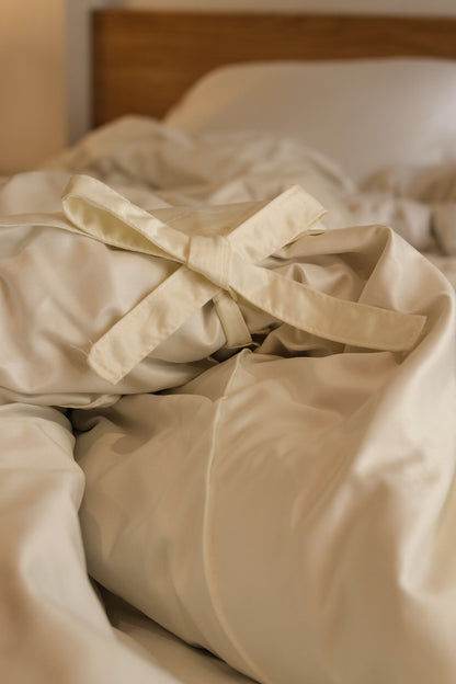 RIBBONELLE CREAM silky cotton bedsheet