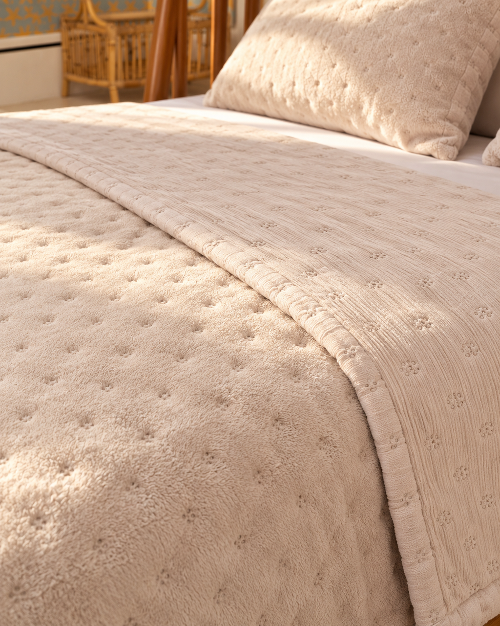 VANILLA DOTELLA Embroidered Blanket Set