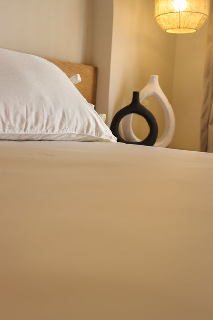 RIBBONELLE CREAM silky cotton bedsheet