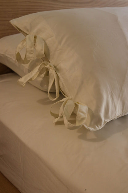 RIBBONELLE CREAM silky cotton bedsheet