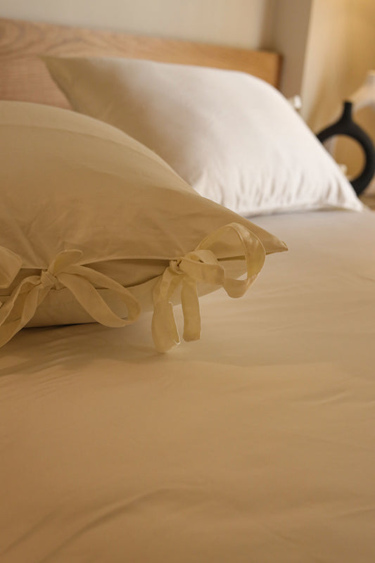 RIBBONELLE CREAM silky cotton bedsheet