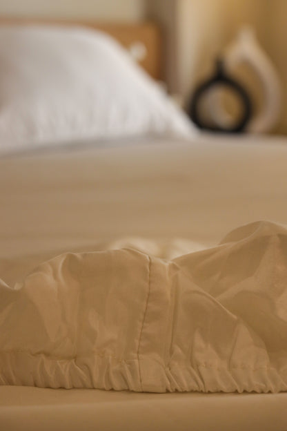 RIBBONELLE CREAM silky cotton bedsheet
