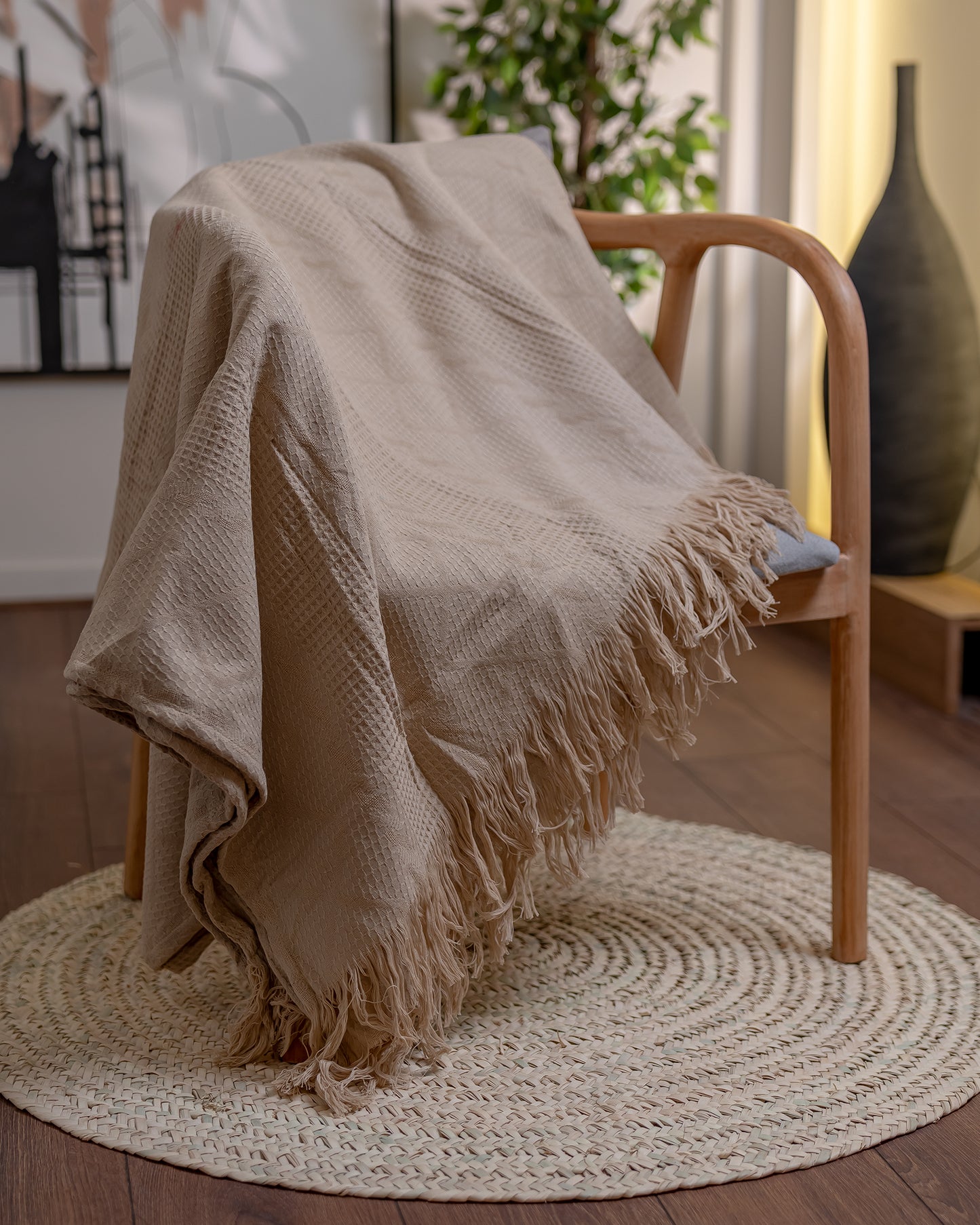 BEIGE Becca Cotton Throw Blanket