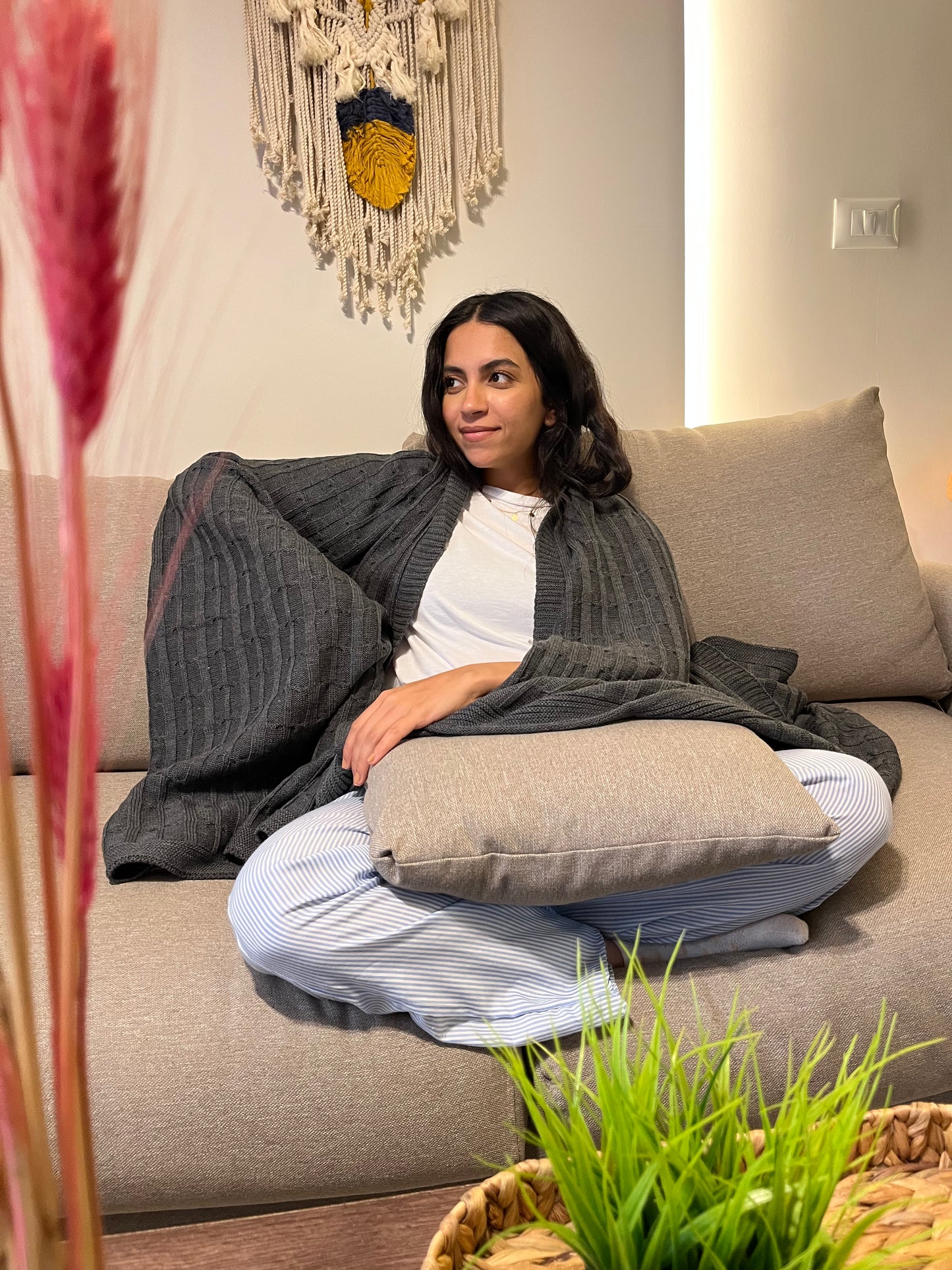 SMOKEY Knitted cotton Throw Blanket