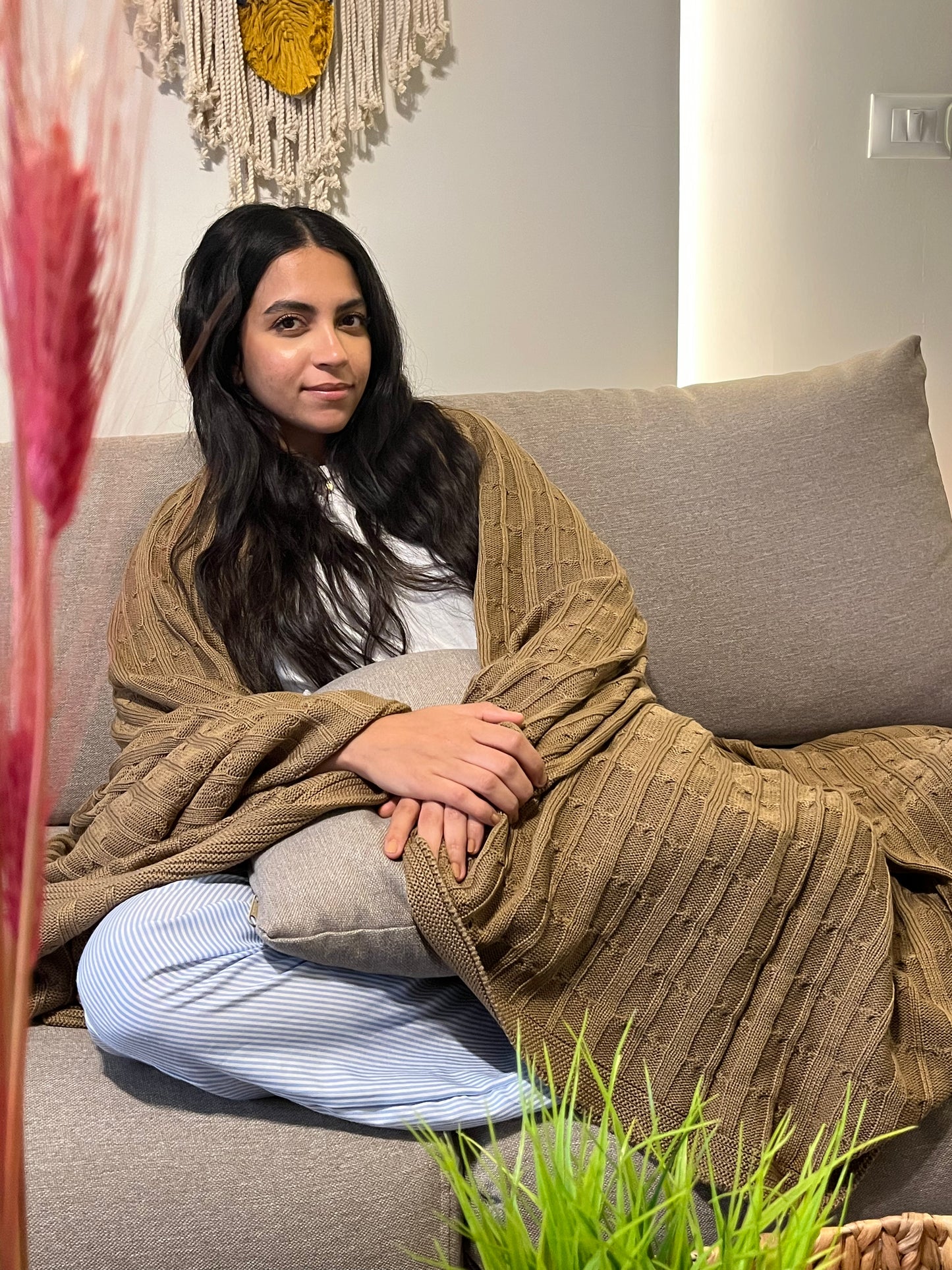 TOFFEE Knitted cotton Throw Blanket