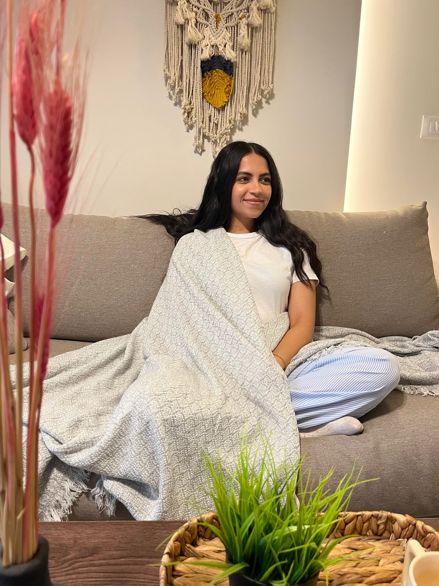 VANILLA Woven cotton Throw Blanket
