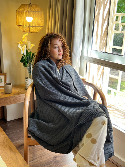 SMOKEY Knitted Cotton Throw Blanket