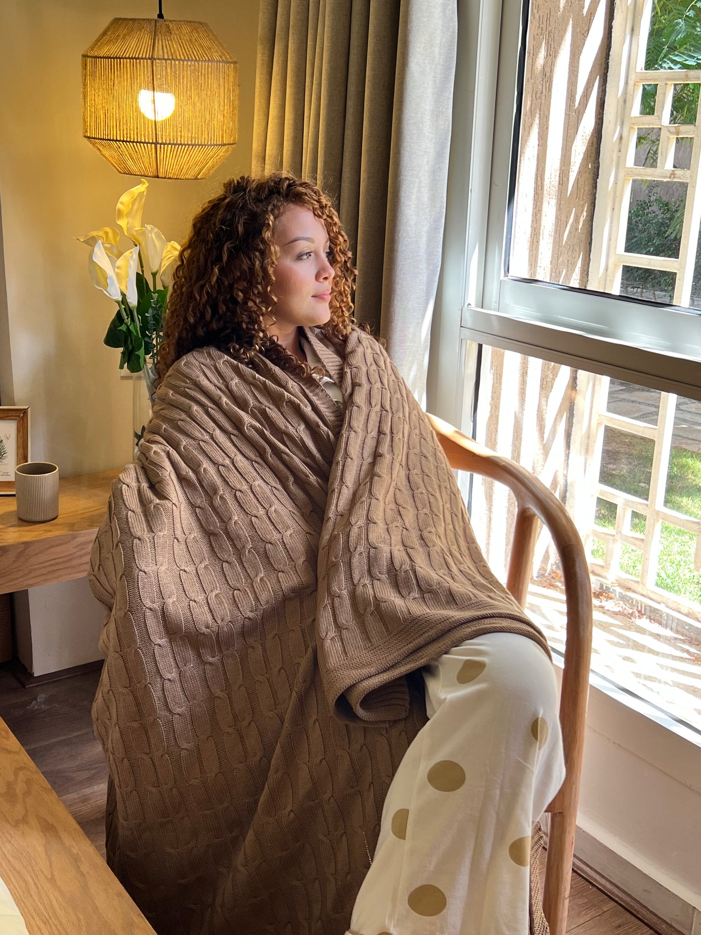 TOFFEE Knitted Cotton Throw Blanket