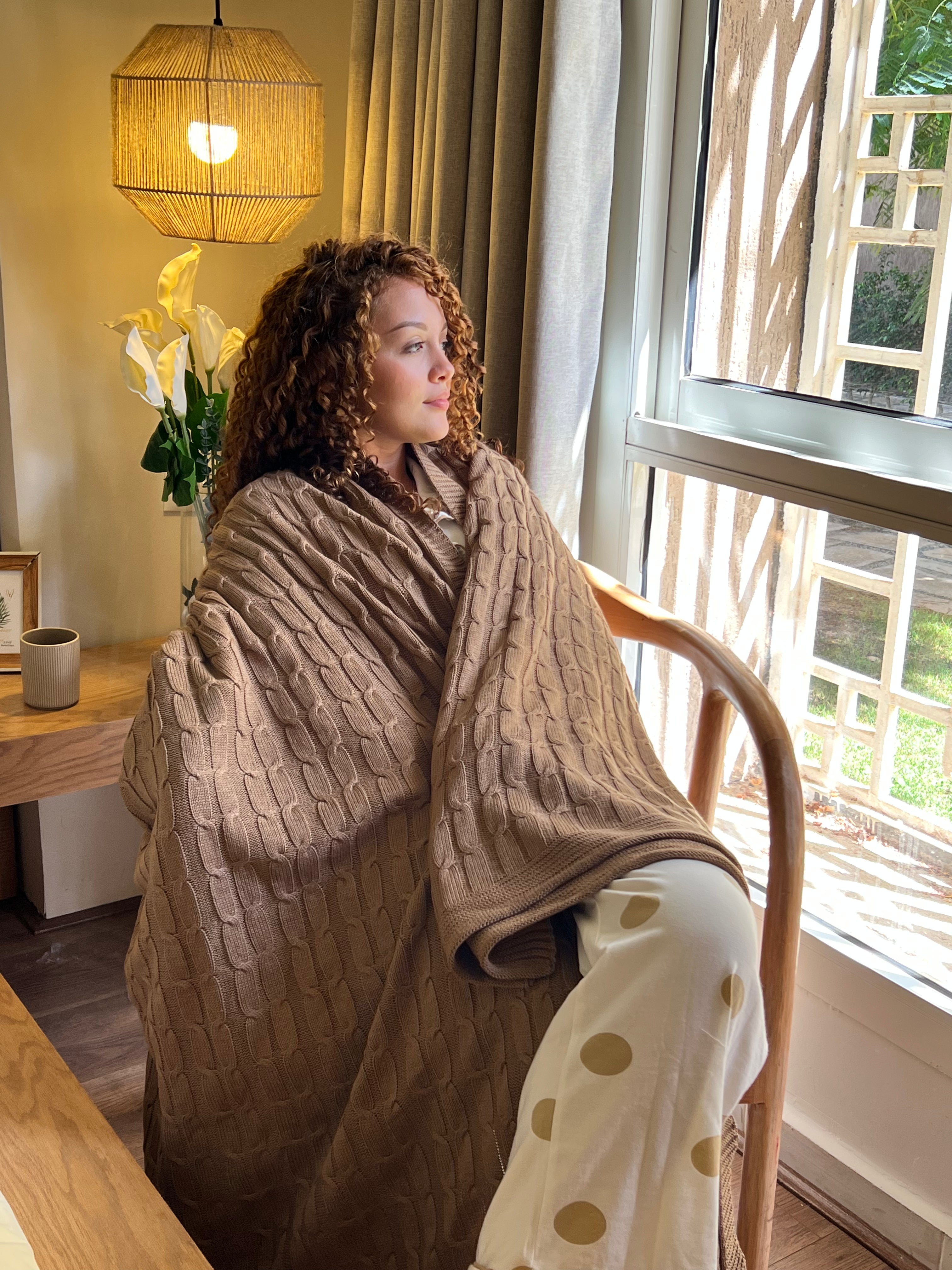 TOFFEE Knitted Cotton Throw Blanket
