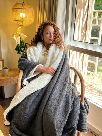 SMOKEY WOOL Knitted Cotton Throw Blanket