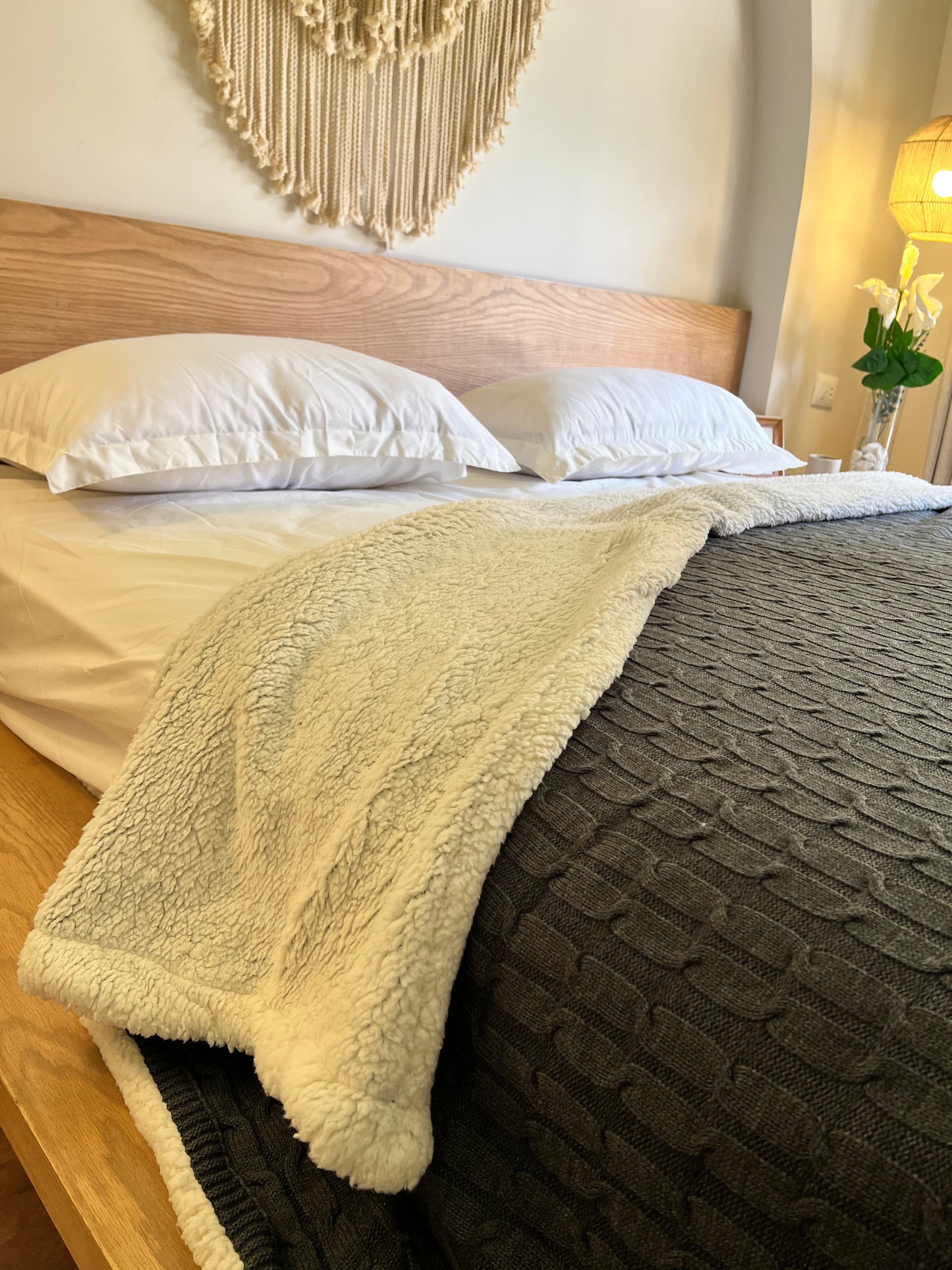 SMOKEY WOOL Knitted Cotton Throw Blanket