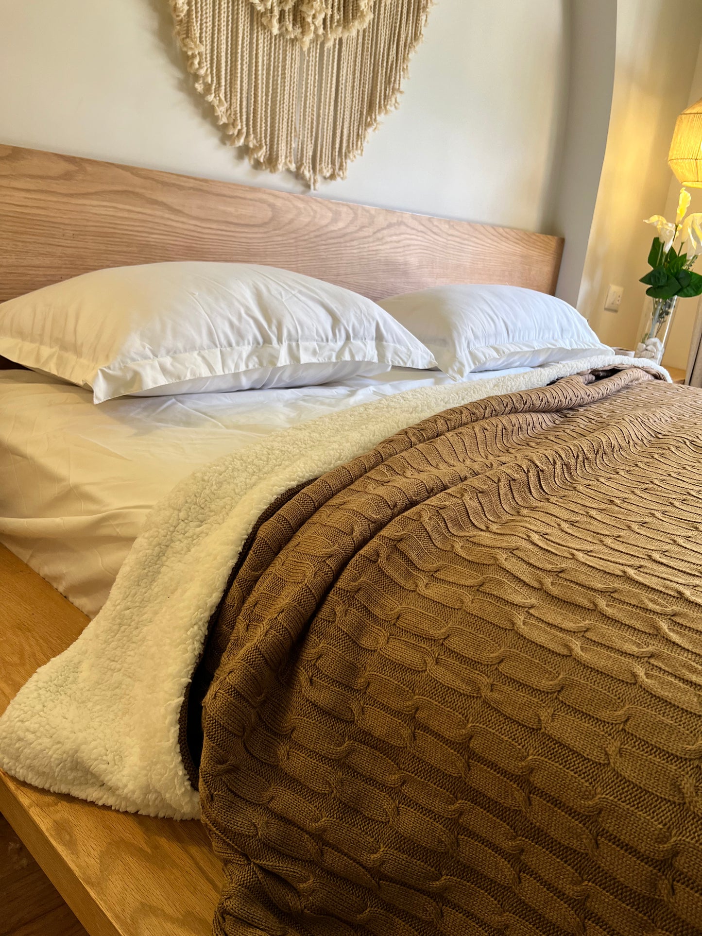 TOFFEE WOOL Knitted Cotton Throw Blanket