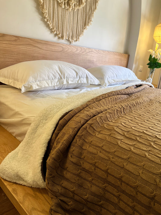 TOFFEE WOOL Knitted Cotton Throw Blanket