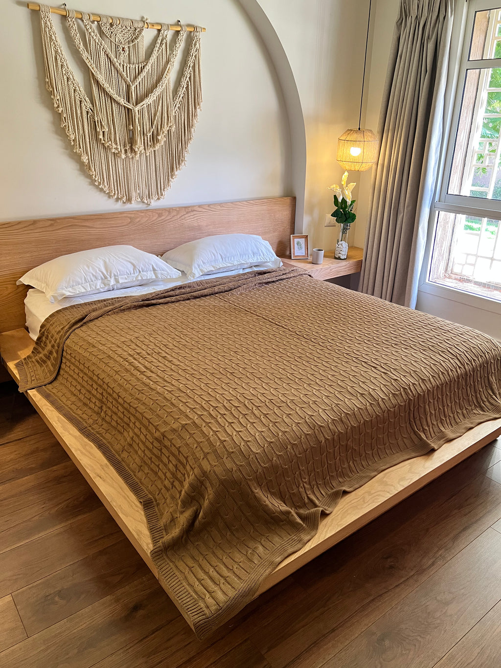 TOFFEE Knitted Cotton Throw Blanket