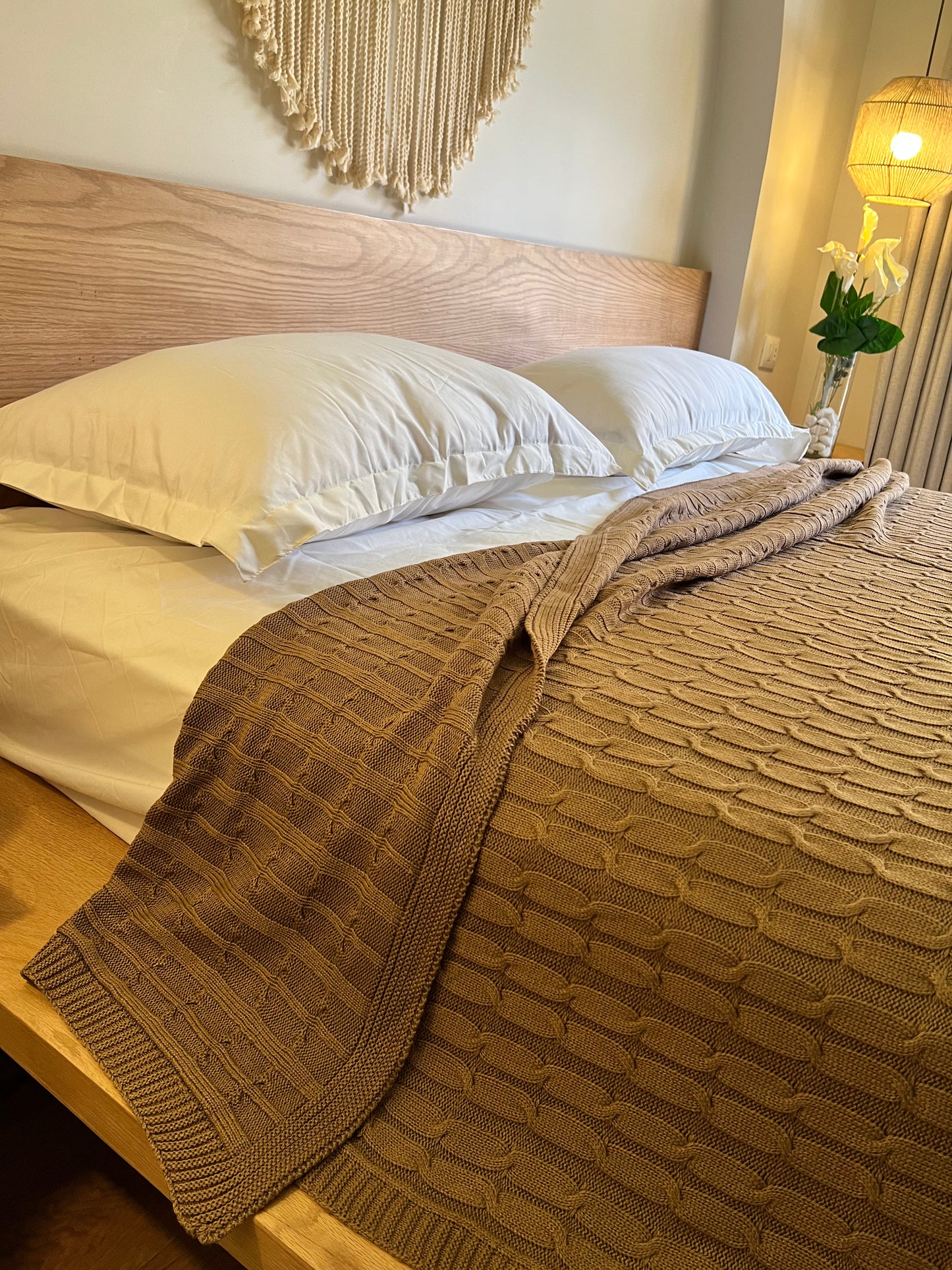 TOFFEE Knitted Cotton Throw Blanket