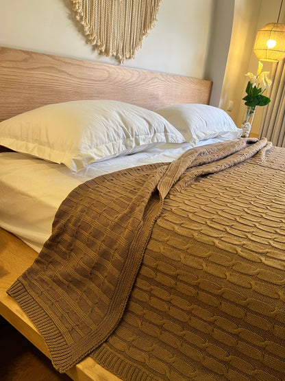 TOFFEE Knitted Cotton Throw Blanket
