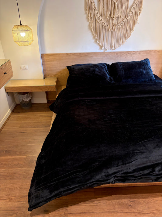 BLACK Plain Flannel Duvet Cover