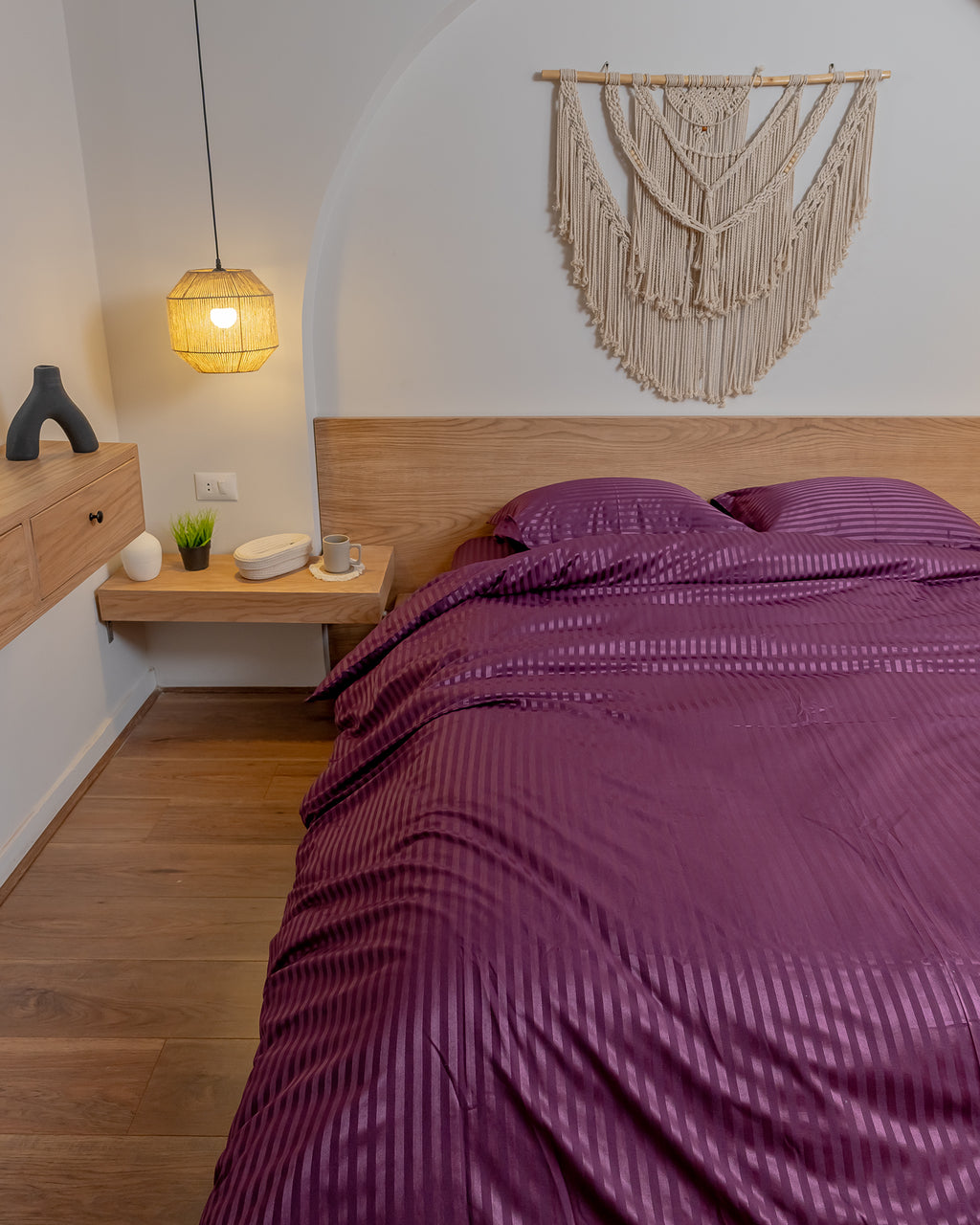 DEEP PLUM stripe duvet cover