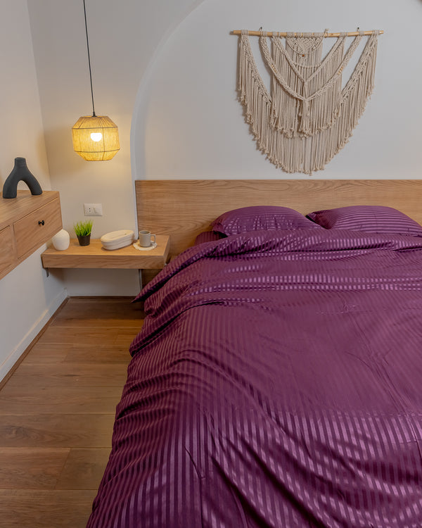 DEEP PLUM stripe duvet cover