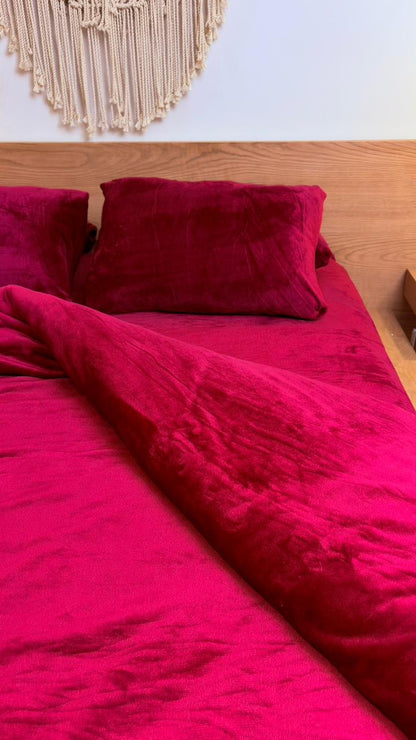 CRIMSON Plain Flannel Duvet Cover