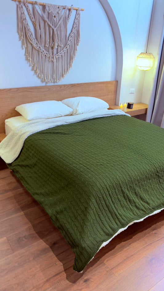 OLIVE WOOL Knitted Cotton Throw Blanket