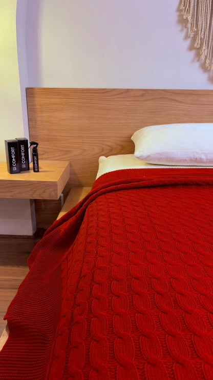 CRIMSON Knitted Cotton Throw Blanket