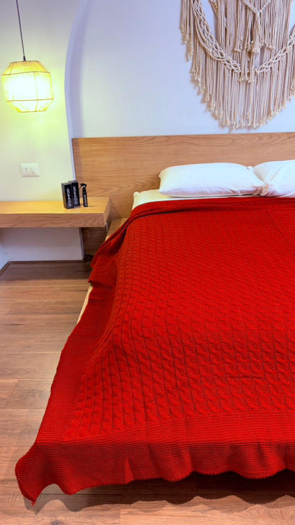 CRIMSON Knitted Cotton Throw Blanket