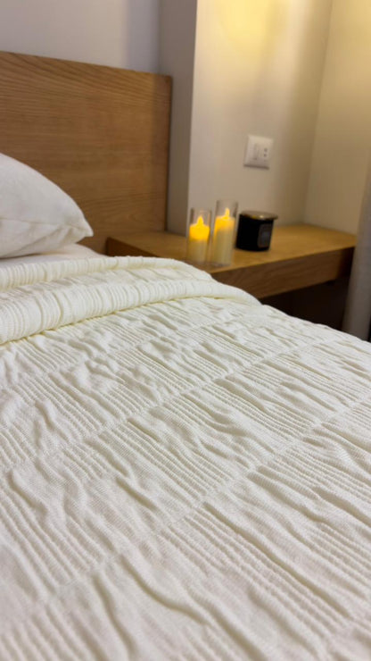 CREAM CALMA Cotton Throw Blanket