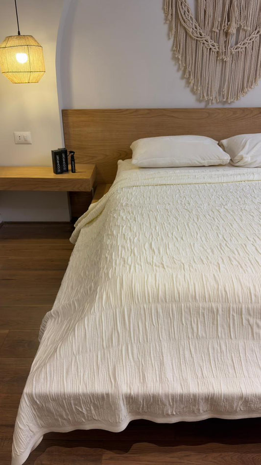 CREAM CALMA Cotton Throw Blanket