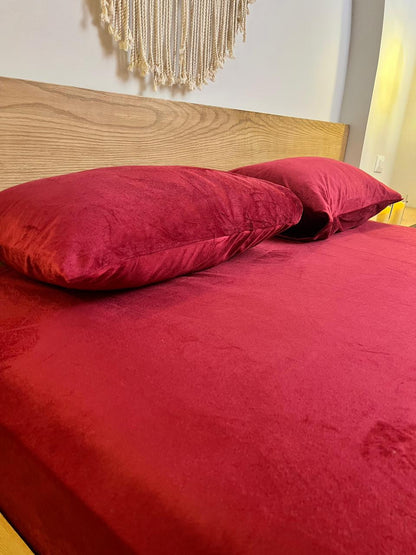 CRIMSON Plain Velvet Bedsheet